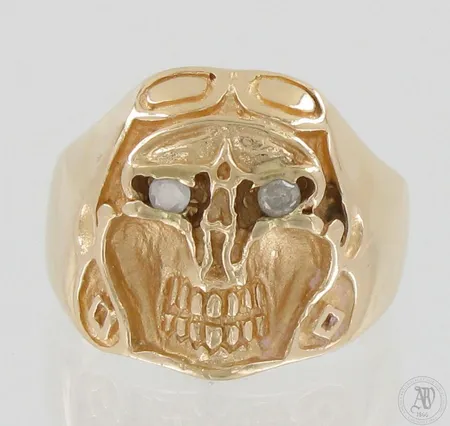Pääkallosormus timanteilla 2xn.0.08ct, koko 21½, 585, paino 15,1g