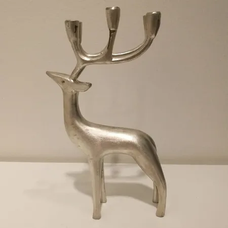 Hopeoitu porokynttelikkö, Pentik, kulumaa,  korkeus 23,5cm 