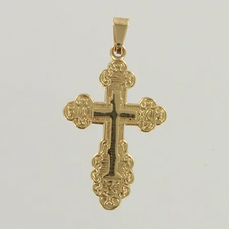 Risti-riipus, kaiverrettu, korkeus 33mm, 585, paino 1,2g  