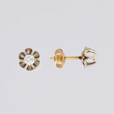 Timanttikorvakorut 2xn.0.10ct, Ø 6mm, 585 valko- ja keltakulta, paino 1,1g