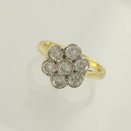 Timanttisormus 1xn.0.18ct 6xn.0.16ct , sormuksessa käytön jälkiä, koko 17, 750, paino 4,4g, 