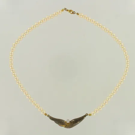 Muovihelmi kaulakoru, pituus 43,5cm, 925br, lukko metallia, paino 20,9g