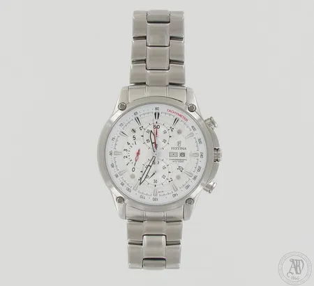 Teräsrannekello Festina Chronograph W.R. 100M, quartz, chrono vaatii huoltoa, pieniä käytön jälkiä, rannekkeen pituus 195mm