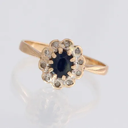 Timanttisormus kivellä 10xn.0.005ct, kivi kulunut, koko 15, 585br, paino 1,5g