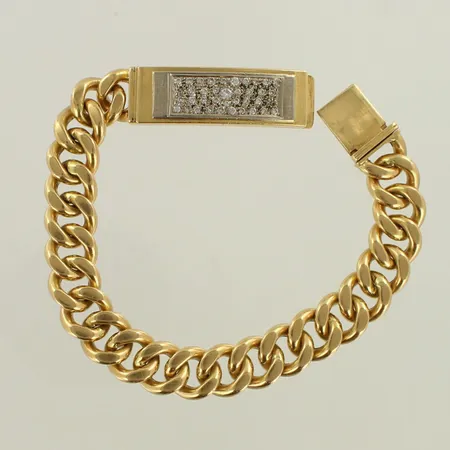 Panssariranneketju timanteilla 37xn.0.01-0.18ct (yksi kivi), pituus 210mm, 750br, kelta- ja valkokulta, paino 101,2g 