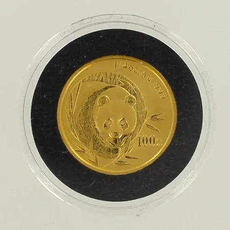 Kultaraha 100 Yuania, "kaunis kultapanda" vuodelta 2003, 999, paino 7,8g
