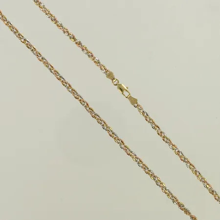 Kaulaketju, pituus 45,5mm, 585 kelta-puna ja valkokulta, paino 8,7g 