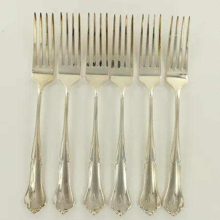 Kuusi haarukkaa, kaiverrettu, Chippendale, pituus 170mm, 830, 229,7g 