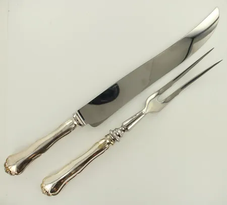 Paistiveitsi ja haarukka, Chippendale,  kaiverrettu, pituus 310mm ja 255mm, 830br, paino 179,2g 