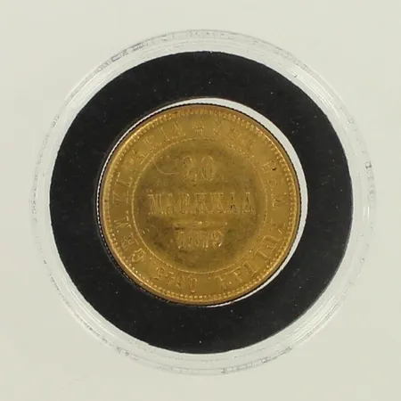 Kultaraha, Suomi - 1879, nimellisarvo 20 Markkaa, 900, paino 6,4g 