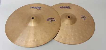 Kaksi symbaalia Paiste 400, Top Hi-Hat 14'' ja Hi-Hat bottom 14'', made in West Germany