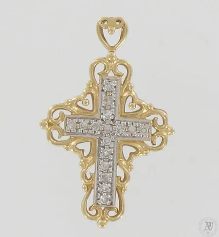 Timanttiristiriipus 16xn.0.01ct, korkeus 30mm, 585 kelta- ja valkokulta, paino 3,0g