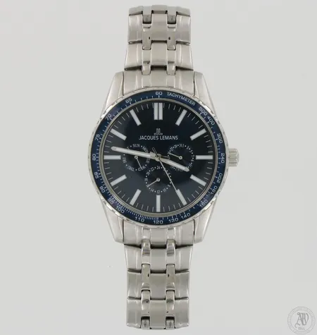 Teräsrannekello Jacques Lemans 1-1952, Ø 45mm, uudenveroinen, mukana lisäpalat ja laatikko 