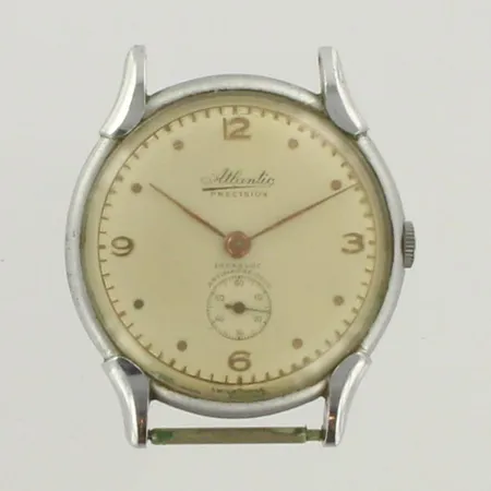 Rannekello Atlantic Precision, mekaaninen, rungon Ø35mm, rannekkeen leveys 18mm, lasissa naarmuja, ei ranneketta.  