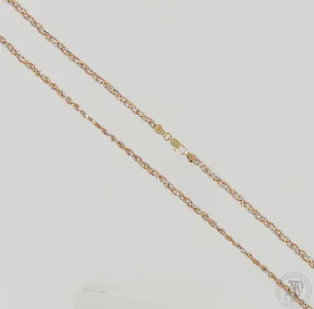 Kaulaketju, pituus 47cm, 585 kelta- puna- ja valkokulta, paino 9,0g