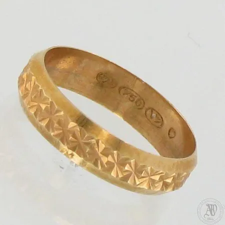 Kuvioitu sormus, koko 15, 750, paino 2,1g