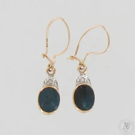 Spektroliittikorvakorut timanteilla 2xn.0.005ct, korkeus 28mm, 585br kelta- ja valkokulta, paino 1,3g  