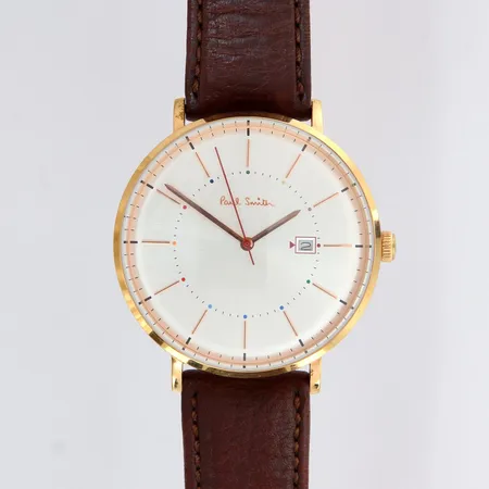 Teräsrannekello, Paul Smith Track, ref.P10082, quartz, taulun Ø 42mm, nahkarannekkeen max pituus 200mm, laatikko, takuutodistus ja ostokuitti Lähetetään postipakettina.