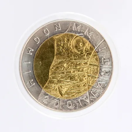 Juhlaraha Hiihdon MM Lahti 2001, nimellisarvo 25 markkaa, CuNi / Alumiinipronssi
