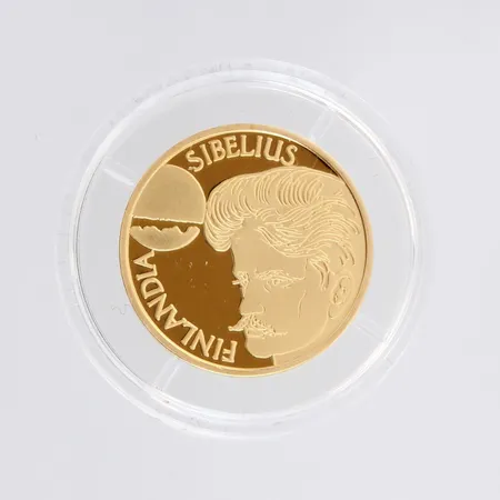 Kultaraha Suomi 1999, Jean Sibelius ja säveltaide, nimellisarvo 1000 mk, todistus, laatikko, 900, 8,6g Paino: 8,6 g