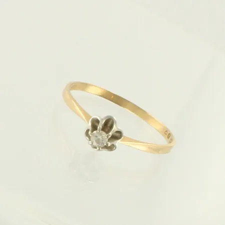 Timanttisormus 1xn.0.09ct, koko 19¾, 585 kelta- ja valkokulta, paino 1,4g 
