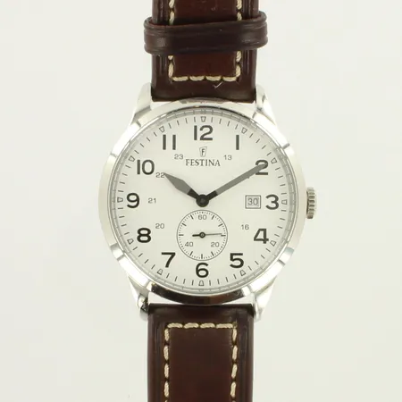 Teräsrannakello Festina, F20347, taulut 642mm, Quartz, taulussa pieniä käytön jälkiä, nahkarannake