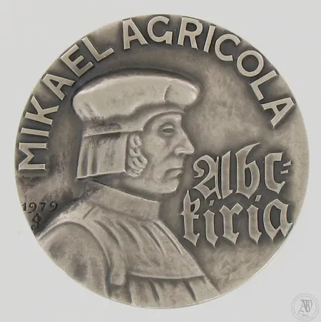 Suomen Kulttuurirahaston Mikael Agricola-mitali, kaiverrettu, 925, 158,6g Paino: 158,6 g