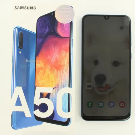 Älypuhelin Samsung, Galaxy A50 Sininen, 128gb, myyntilaatikko, kuulokkeet, laturi, Takuutodistus 14.12.2019