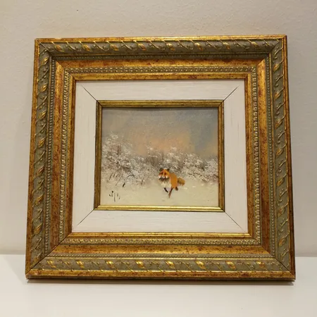 Öljyvärimaalaus, väinö juntura "kettu", 14x12CM  Lähetetään postipakettina.