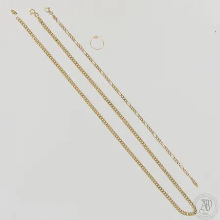 Viallinen kaulaketju, ranneketju, napakoru ja korun osa, 585, paino 9,9g 