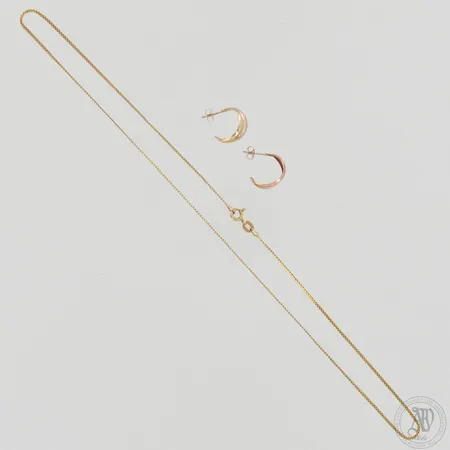 Vialliset korvakorut ja kaulaketju, 585, paino 2,8g 