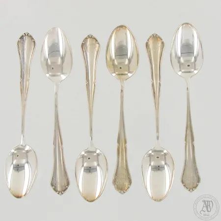 Kuusi kahvilusikkaa, pituus 115mm, Chippendale, kaiverrettu, 830, paino 53,4g 