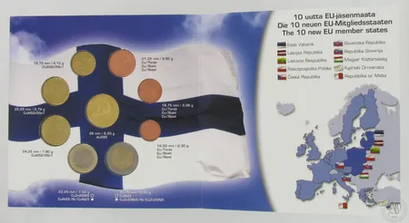 Suomi -rahasarja, 2004, nimellisarvo yhteensä 3,88, mukana kultamitali 585 6,2g Paino: 6,2 g