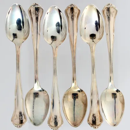 Kuusi kahvilusikkaa 115mm, Chippendale, kaiverrettu, 830, paino 75,0g Paino: 75 g