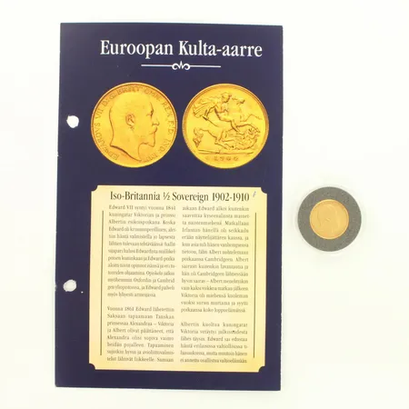 Kultaraha Iso-Britannia 1/2 Sovereign 1902-1910, todistus, 917, paino 3,9g 