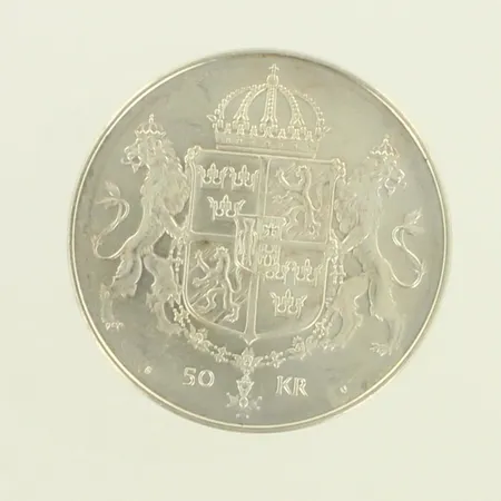 Hopearaha Ruotsi, nimellisarvo 50 kruunua, 1976 Carl Gustav och Silvia, 925, paino 27,0g 