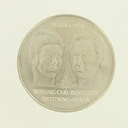 Hopearaha Ruotsi, nimellisarvo 50 kruunua, 1976 Carl Gustav och Silvia, 925, paino 27,0g