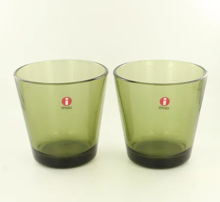 Kaksi juomalasia Iittala, Kartio, Kaj Franck, sammaleenvihreä 0.21litraa, laatikko Lähetetään postipakettina.