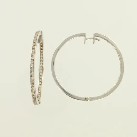 Timanttikorvakorut 110xn.0.01ct, pieniä käytön jälkiä, Ø 45mm, 750 valkokulta, paino 14,0g 