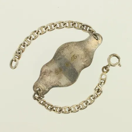 Laattaranneketju, kaiverrettu, käytön jälkiä, pituus 200mm, 830, paino 14,8g 