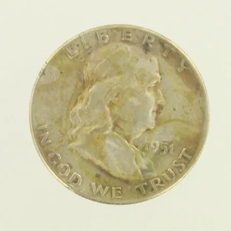 Hopearaha, 1951 Ben Franklin Half Dollar, 900, paino 12,5g 
