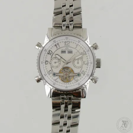 Teräsrannekello Hindenberg Chronograph, automaatti, malli 230-H, Ø 42mm, pituus 180-190mm, laatikko.   