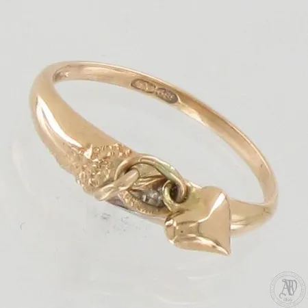 Sydän-sormus timantilla 1xn0.005ct, koko 14, 585, paino 0,9g 