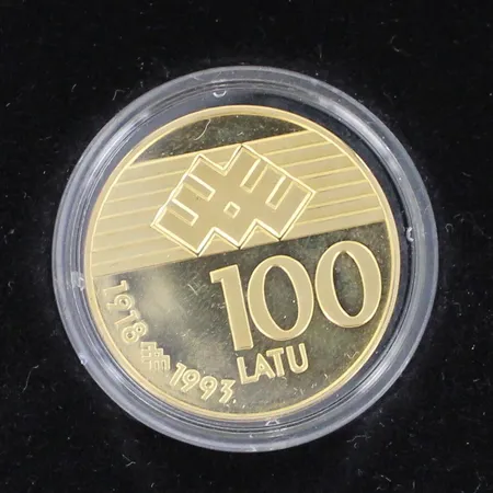 Kultaraha, 75th Anniversary on the Proclamation on the Republic of Latvia, rasia ja aitoustodistus, 583, paino 13,4g 