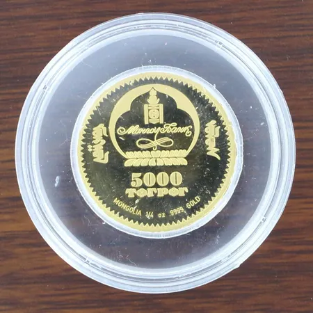 Kultaraha, Mongolia, 5000 Togrog, 2008, 236/1000, rasia ja aitoustodistus, 999, paino 7,8g 