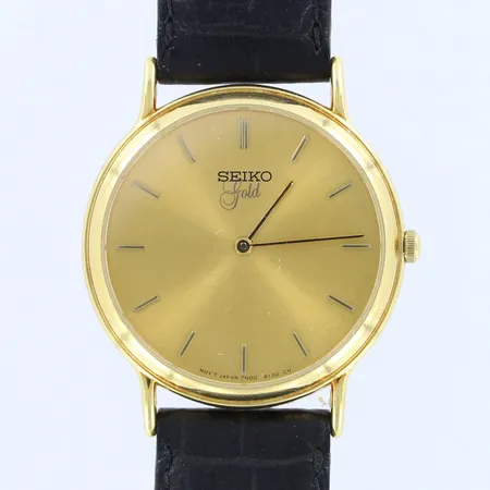 Kultarannekello Seiko Gold, 441151, 7n00-5007, kaiverrettu,  quartz, taulun Ø 34mm, sertifikaatti, 750br, paino 27,4g 
