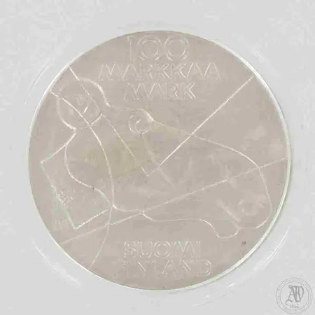 Juhlaraha, Ateneum 1989, nimellisarvo 100mk, 925, paino 24,0g 