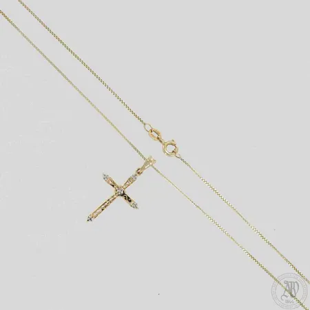 Kaulaketju timanttiriipuksella 4xn.0.005ct, käytön jälkiä, ketjun pituus 48cm, riipuksen korkeus 27mm, 585, paino 3,1g 