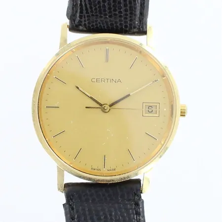 Kultarannekello certina, quartz, ei käy, ranneke viallinen, rungon Ø33mm, 585br, paino 27,7g 