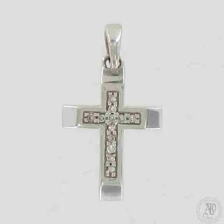 Ristiriipus timanteilla 12xn.0.005ct, korkeus ja leveys 20mm ja 10mm, 585 valkokulta, paino 1,1g